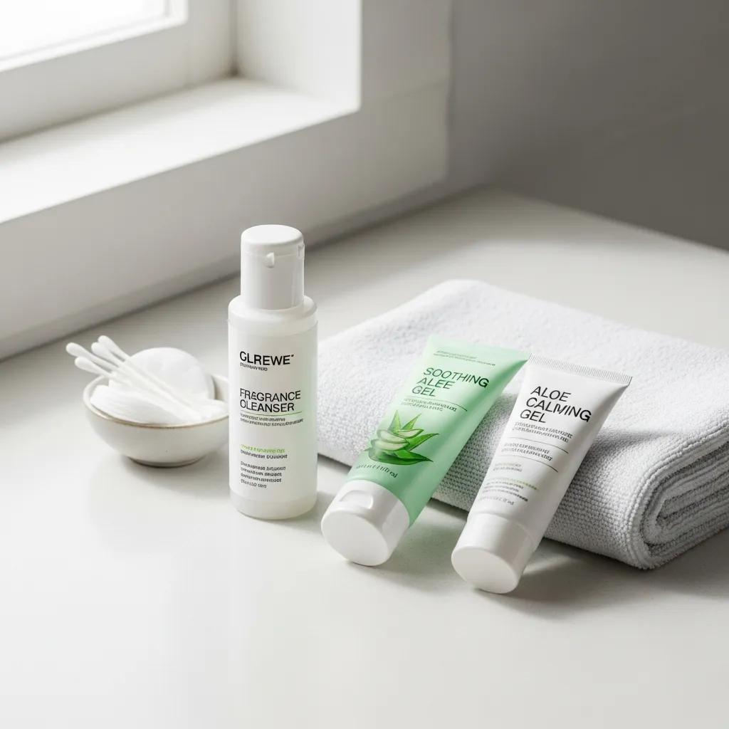 Aftercare essentials for threaded brows: gentle cleanser and soothing gel
