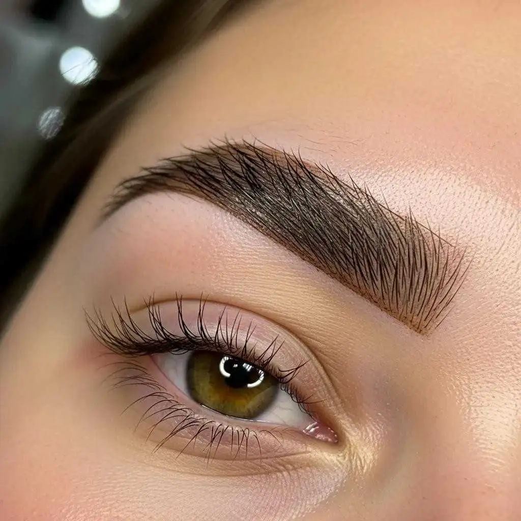 Close-up of naturally fuller, more defined eyebrows after a professional tint