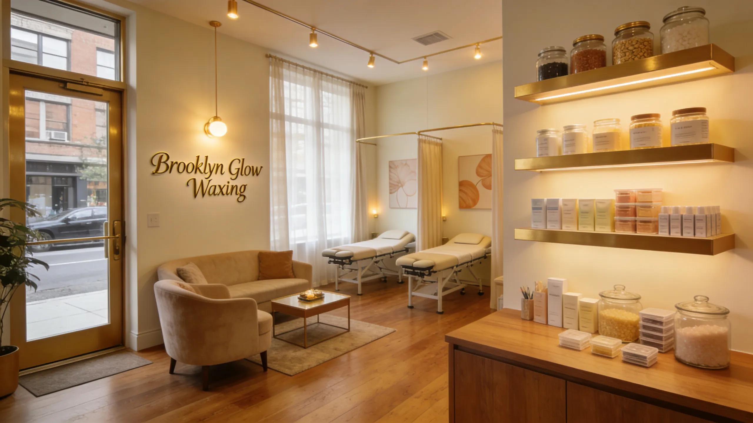 Welcoming waxing salon interior in Brooklyn with hard and soft wax products