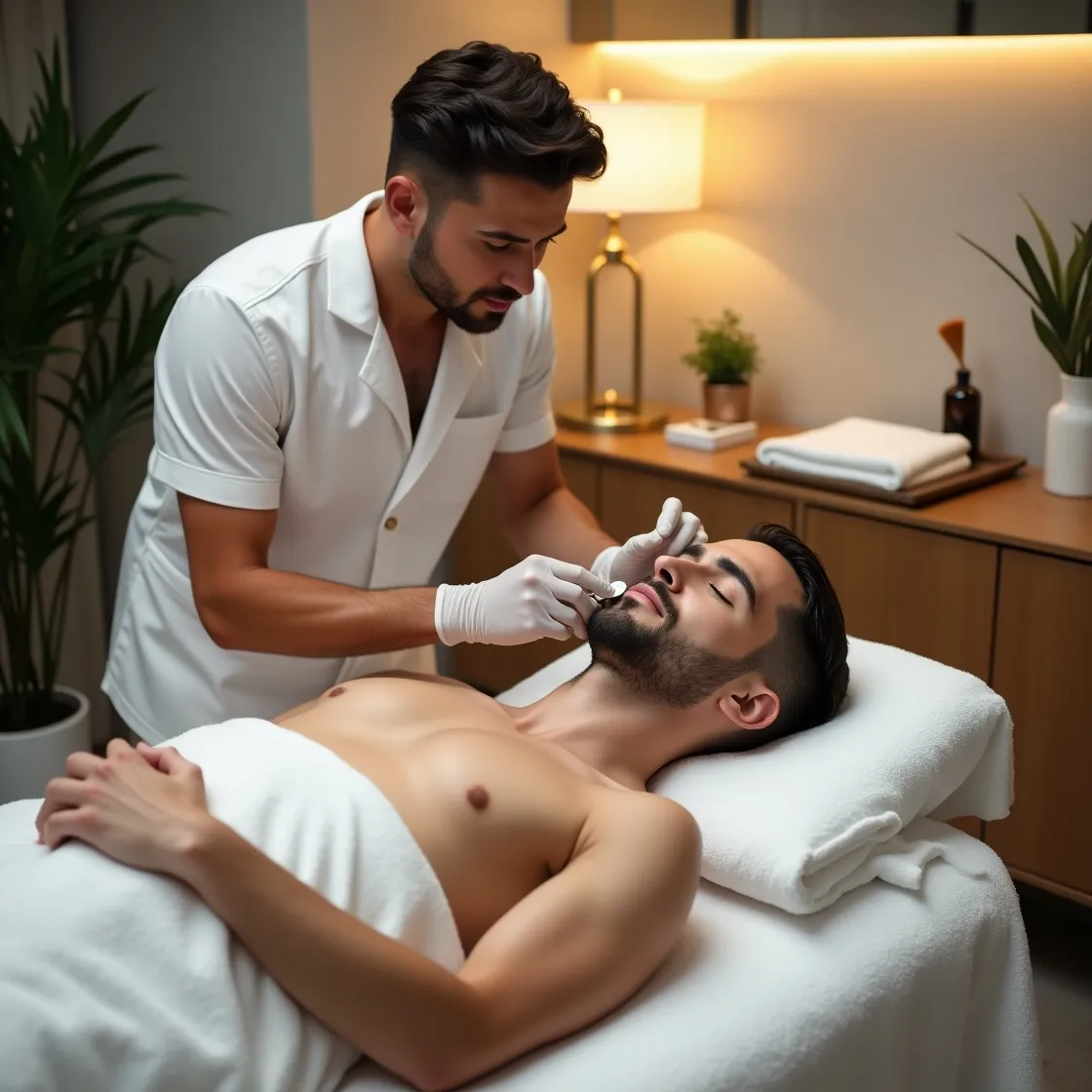 Professional male body waxing service at Brooklyn Brows NYC, smooth skin result