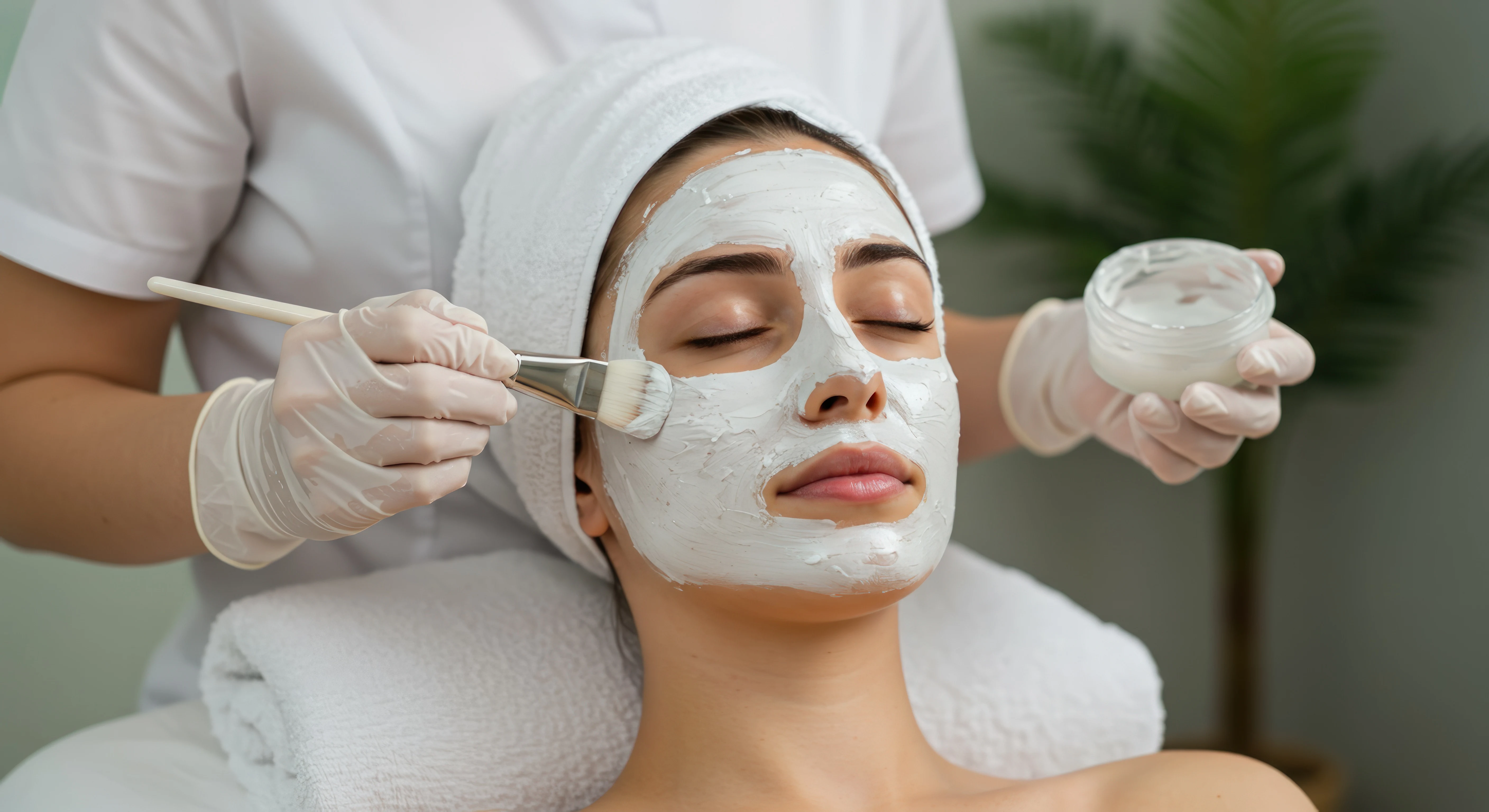 Woman receiving a relaxing organic facial treatment at Brooklyn Brows NYC